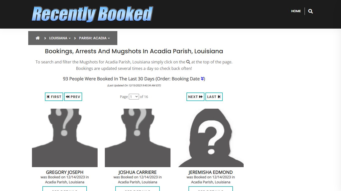 Recent bookings, Arrests, Mugshots in Acadia Parish, Louisiana