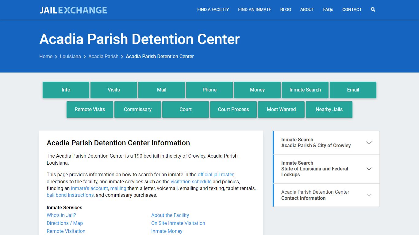 Acadia Parish Detention Center, LA Inmate Search, Information